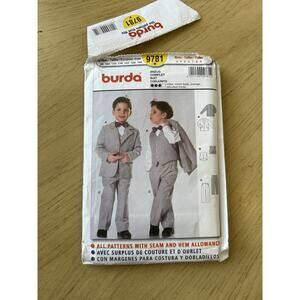 Burda Pattern 9443 Boys' Semi-Fitted 3 Piece Suit Jacket, Pants, Vest UNCUT